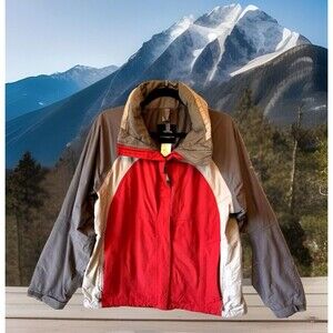 The North Face Hyvent Womens Lined Coat Jacket Red Gray Sz Medium‎ Hooded